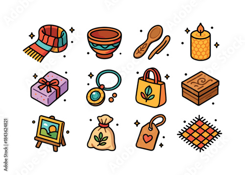 Colorful Handmade Icons. Handmade Products. Colorful isometric v