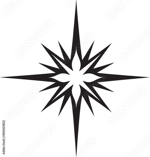 A black and white tribal tattoo design featuring a star with eight points.