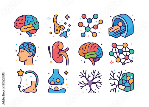 Colorful Neuroscience Icons. Neuroscience. Colorful isometric ve