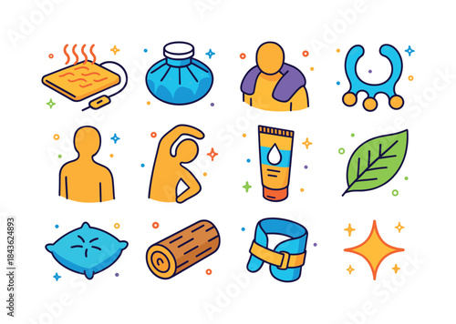 Pain Management Icons. Pain management. Colorful isometric vecto