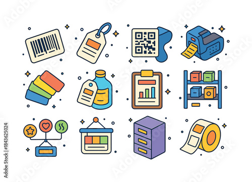 Colorful Label Icon Set. Labeling system. Colorful isometric vec