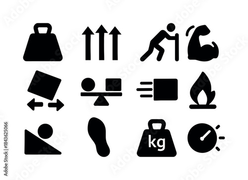 Weight and Motion Icons. Weight and motion. Solid icon set of We