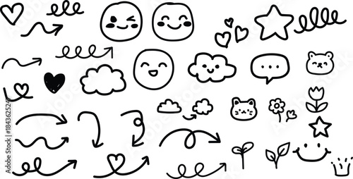 Collection of cute hand drawn doodles and icons