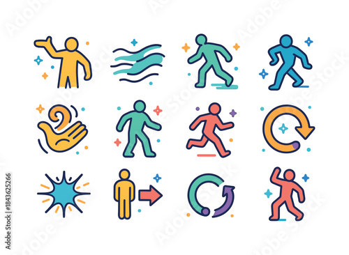 Colorful Movement Icons. Expressive movement. Colorful isometric
