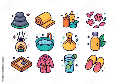 Relaxing Spa Icons. Spa and relaxation. Colorful isometric vecto