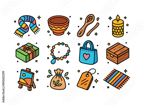 Colorful Handmade Icons. Handmade Products. Colorful isometric v