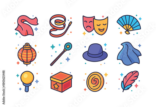 Colorful Dance Props Grid. Dance Props. Colorful isometric vecto