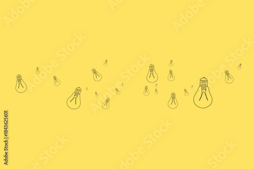 yellow background with sketch of collection of incandescent light bulbs