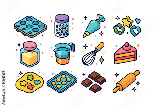Creative Baking Icons. Creative baking. Colorful isometric vecto
