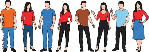 Diverse group of men and women in casual and business attire standing together group people