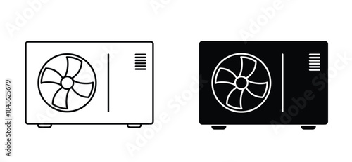 outdoor unit. heat pump air conditione. Heat pumps systems extract heat from the outside air, ground, or water to heat your home. Ventilation and bladers concept. Home heating and cooling system