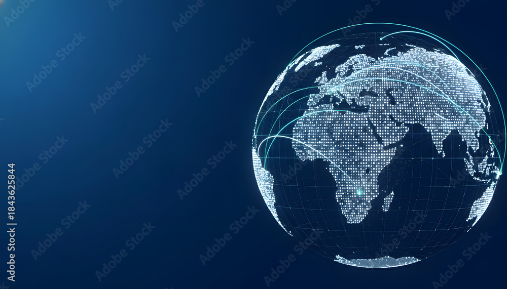 Fototapeta premium Global Communication Network Background with Digital Earth Globe and Connection Lines in Blue Space