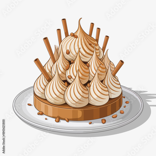 A beautifully crafted cake displaying luscious cream swirls and caramel drizzles, presenting a sumptuous dessert that's a feast for the eyes and a treat for the palate.