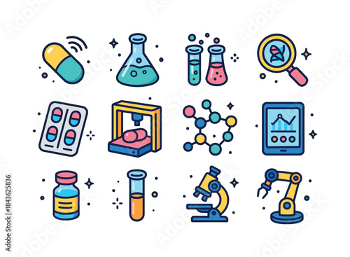Pharma Innovation Icons. Pharma innovation. Colorful isometric v