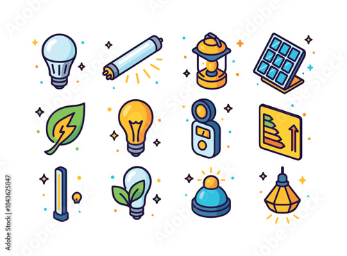 Eco Lighting Icons. Eco Lighting. Colorful isometric vector icon