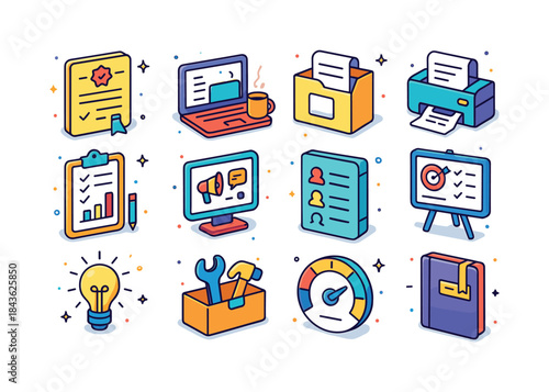 Self-Employment Icons Set. Self-Employment. Colorful isometric v