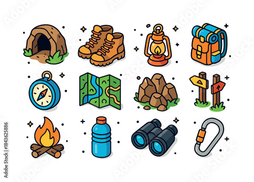 Outdoor Exploration Icons. Outdoor Exploration. Colorful isometr