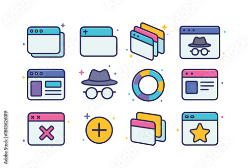 Colorful Browser Icons Grid. Internet Browser Tabs. Colorful iso