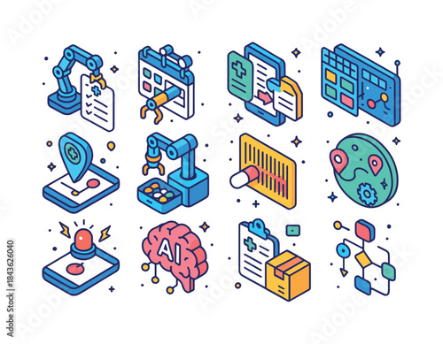 Healthcare Automation Icons. Healthcare Automation. Colorful iso
