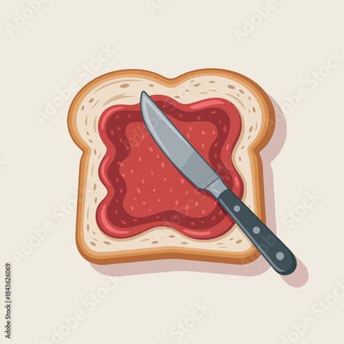 This image captures a slice of bread generously spread with vibrant strawberry jam, showcasing a perfect combination of simple comfort and delightful flavor for any meal.