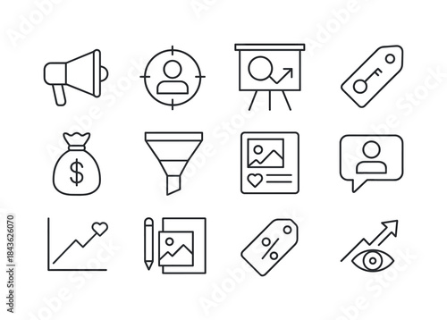 Business Marketing Icons. Business marketing. Line icon set of B