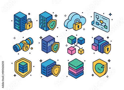 Isometric Cloud Security Icons. Cloud infrastructure security. C