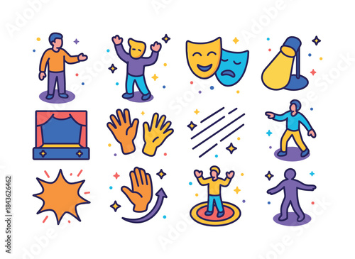 Isometric Storytelling Icons. Storytelling performance. Colorful