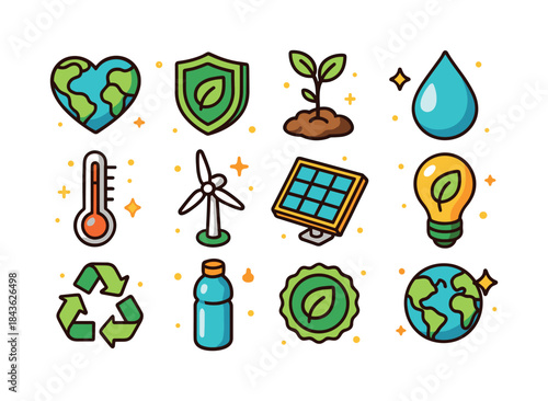 Planet Protection Icons. Protecting the planet. Colorful isometr