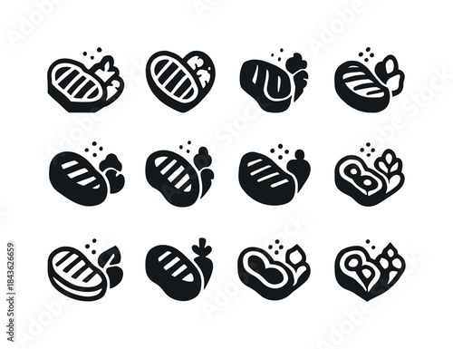 Steak Logo Variations. A close-up of a perfectly cooked steak wi