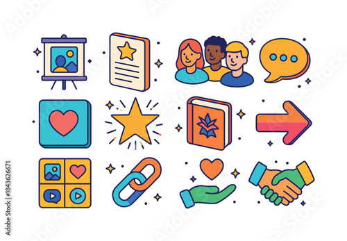 Authentic Storytelling Icons. Authentic storytelling. Colorful i