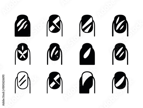 Foil Nails Icons. Foil Nails. Icon set. Set Logo of Foil Nails: