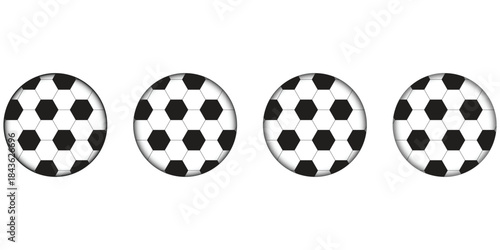 Classic pattern of soccer balls in a row, four round sports equipment icons