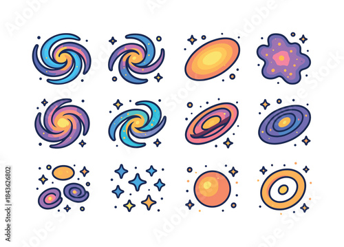 Colorful Galaxy Icons. Galaxies. Colorful isometric vector icons