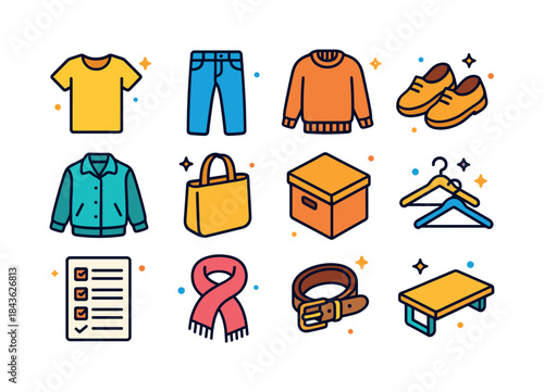 Colorful Closet Icons. Minimalist Closet. Colorful isometric vec