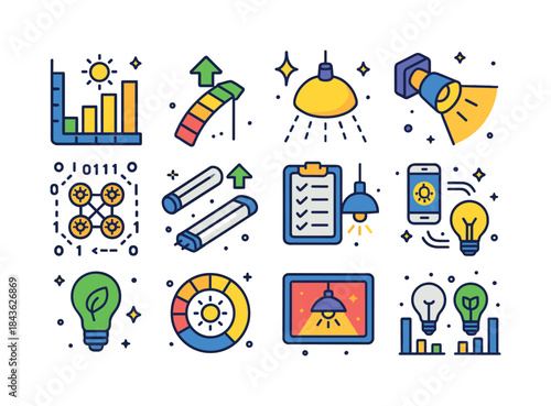 Lighting Efficiency Icons. Lighting Efficiency. Colorful isometr