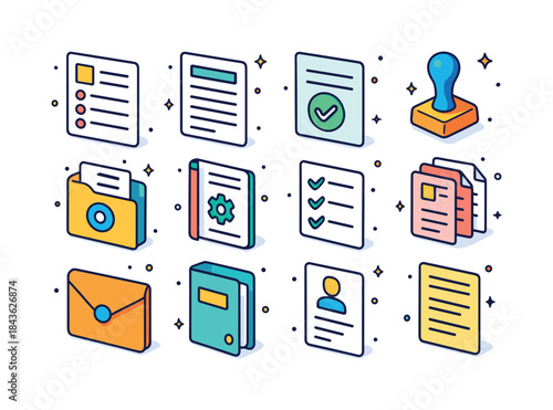 Colorful Document Icons. Administrative documents. Colorful isom