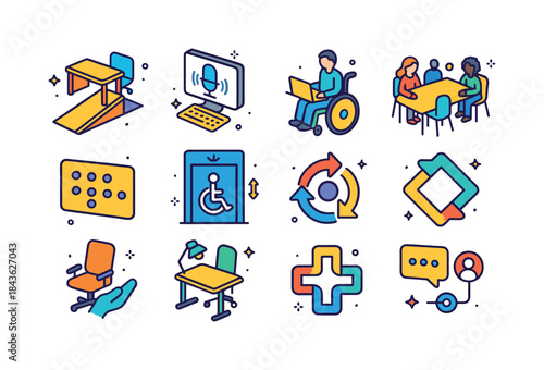 Workplace Accessibility Icons. Workplace accessibility. Colorful