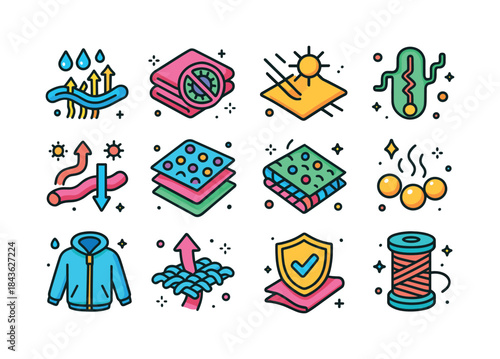 Colorful Nano Textile Icons. Nano Textiles. Colorful isometric v