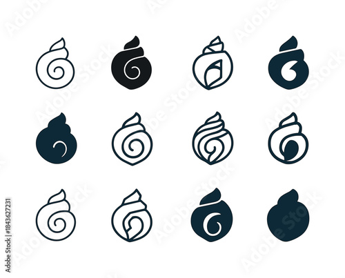 Seashell Icon Variations. seashells. Icon set. Set Logo of seash
