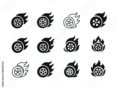 Spinning Wheel Logos. Spinning wheels out of control. Icon set.