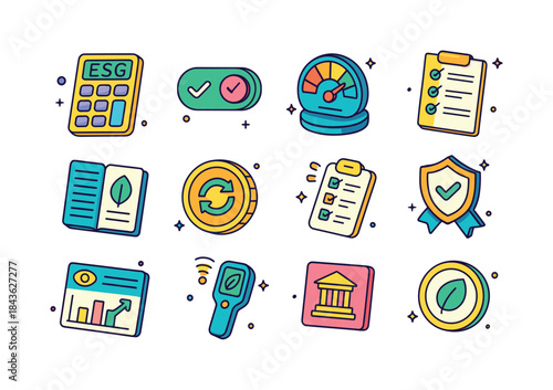 Colorful Finance Icons. Responsible Finance Tools. Colorful isom