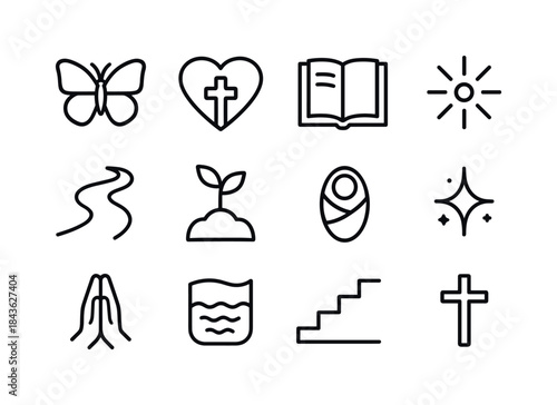 Christian Icon Set. Christian transformation. Line icon set of C
