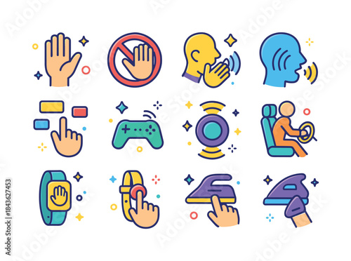 Hands-Free Icon Set. Hands-Free Controls. Colorful isometric vec