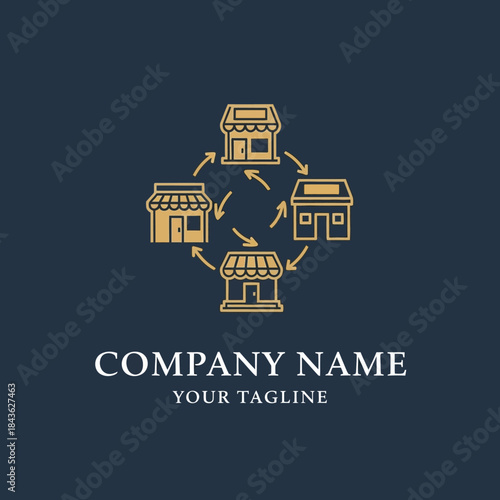 Franchise Business Network Stores Connected by Arrows.