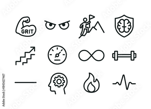 Mental Toughness Icons. Mental toughness. Line icon set of menta