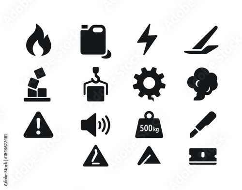 Industrial Hazard Icons. Industrial Hazards. Solid icon set of I