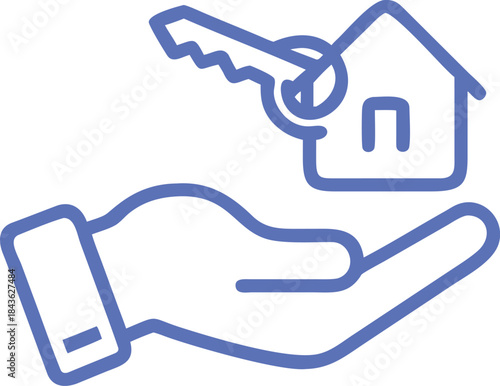 Real Estate Handover Icon House and Key in Hand Property Sale and New Homeowner Vector Illustration