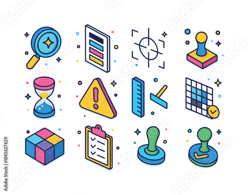 Print Quality Icons. Print Quality Control. Colorful isometric v