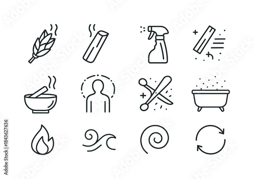 Energy Cleansing Icons. Energy cleansing. Line icon set of energ