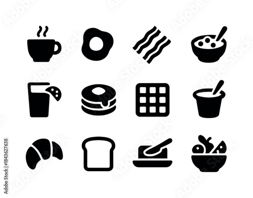 Breakfast Icon Set. Breakfast. Solid icon set of Breakfast: coff